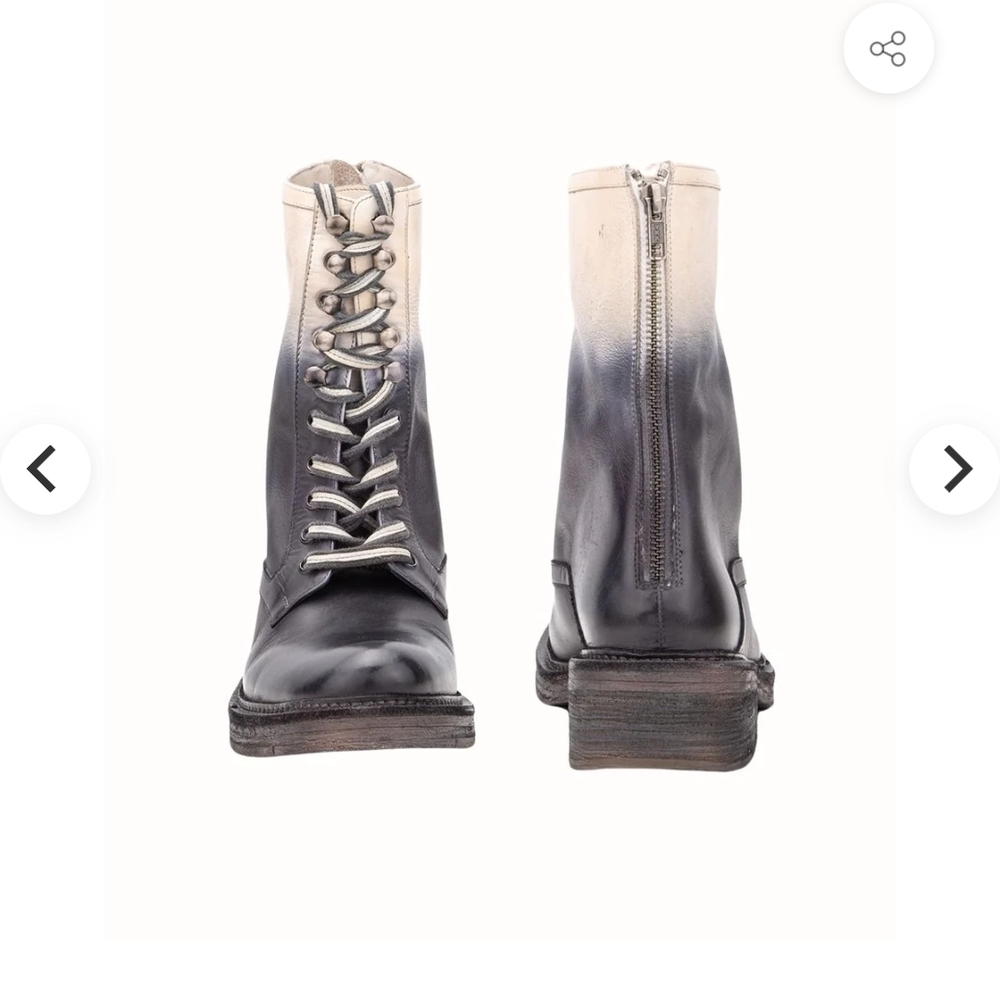 Vintage Foundry Ombre Lace-Up Leather Ankle Boots in Cream and Charcoal